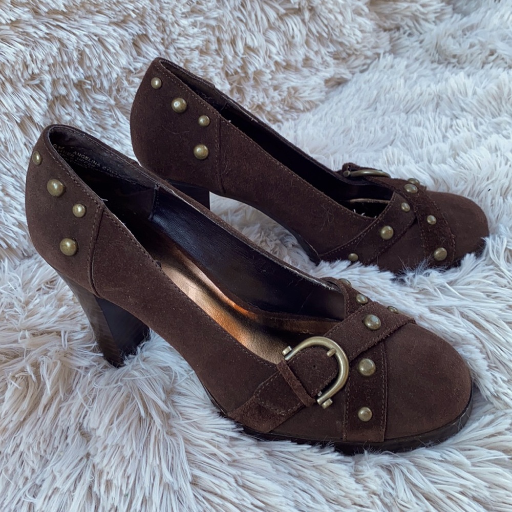 MIA brown suede studded platform heels size 6